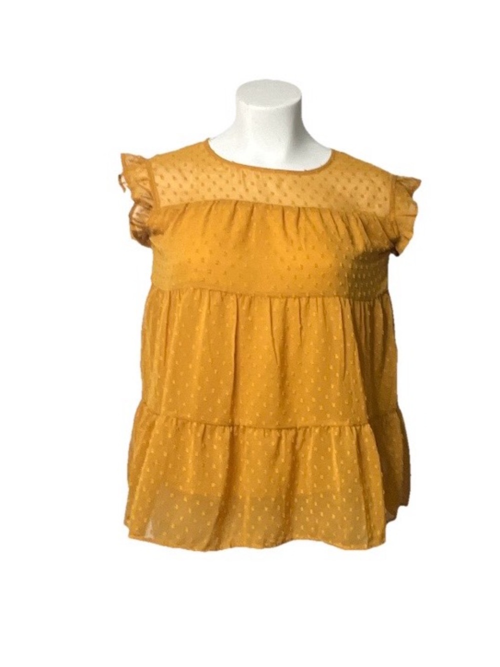 Dorose Mustard Swiss Dot Ruffle Sleeve Women's Top